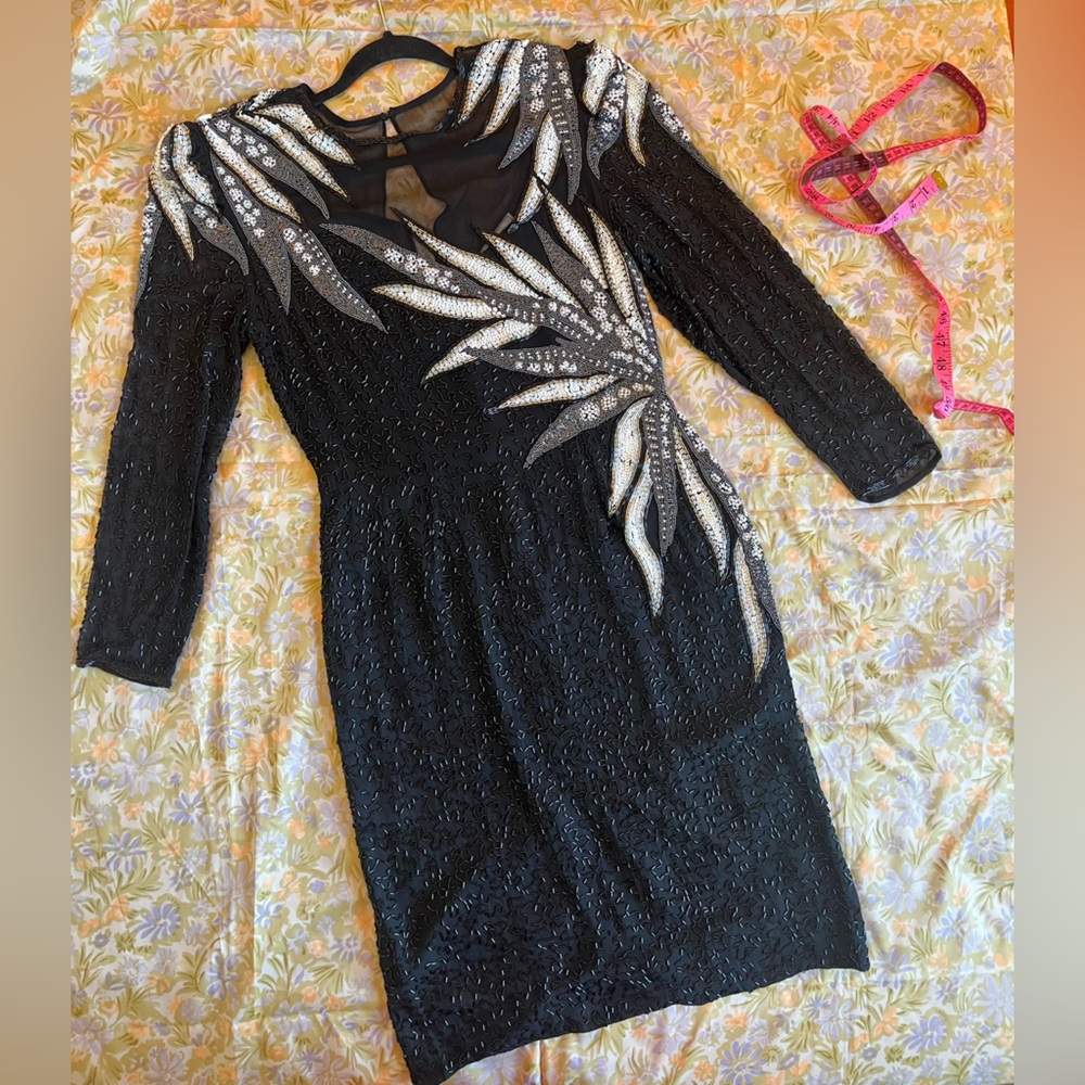 Vintage 1980s 1990s Silk Sequin Evening Dress Saks Fifth Avenue